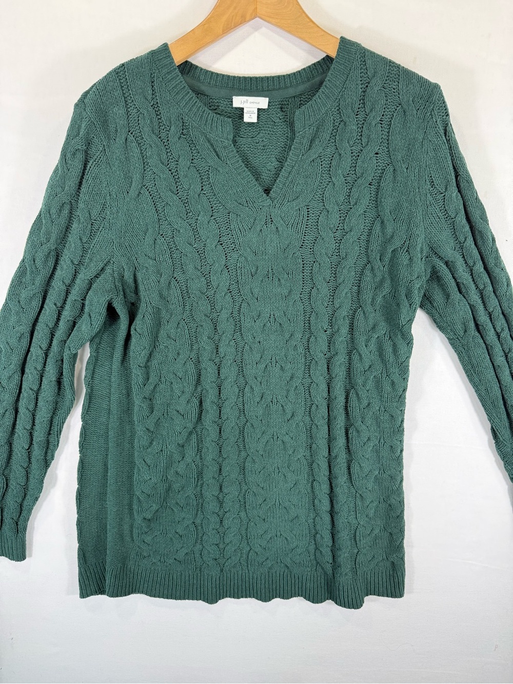 J. Jill Green Cable-Knit V-Neck Sweater
